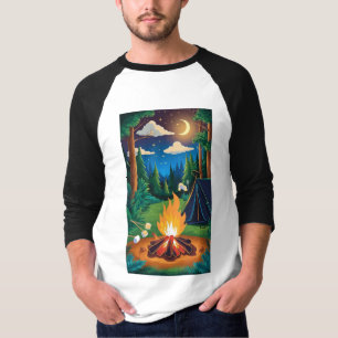 Een kampvuur met marshmallows roosteren onder een t-shirt