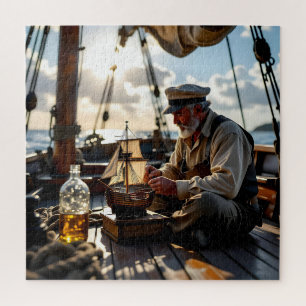 Een kapitein bouwt een schip in een fles legpuzzel