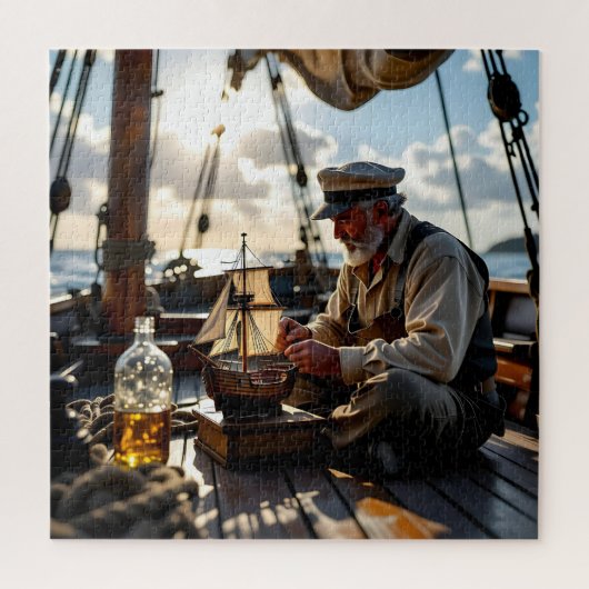 Een kapitein bouwt een schip in een fles legpuzzel (Verticaal)