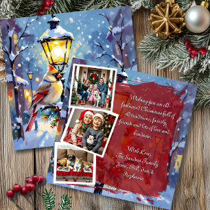 Een Kardinaal Kerstmis 3 Foto Sjabloon Gepersonali