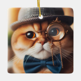 Een kat die een Monocle VII draagt Keramisch Ornament