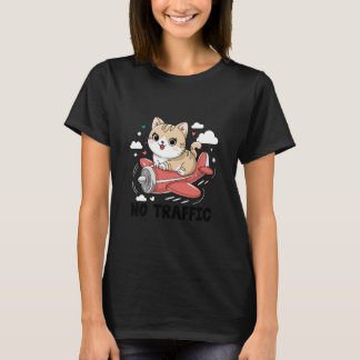 Een kat die een vliegtuig bestuurt Geen verkeer Vl T-shirt