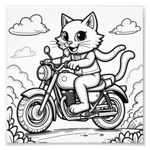 Een kat die op een motor rijdt foto afdruk
