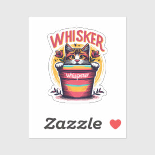 Een kat die uit een bloempot gluurt sticker