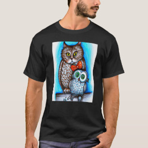 Een kat en een uil gemengd t-shirt