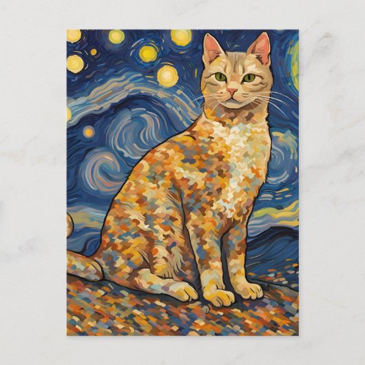 Een kat in de Sterrennacht Briefkaart (Voorkant)