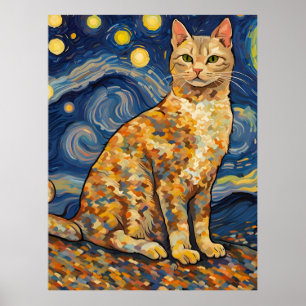 Een kat in de Sterrennacht Poster