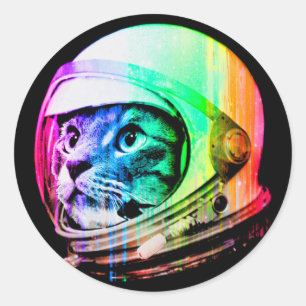 Een kat met een astronautendroom ronde sticker