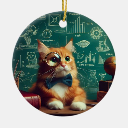 Een kat met een monocle II Keramisch Ornament (Voorkant)