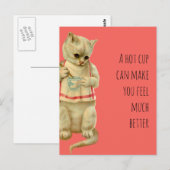 Een kat met een warme kop kan je een beter gevoel briefkaart (Voorkant / Achterkant)