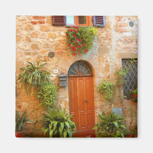 Een kat zoekt toegang tot het huis in Pienza, Ital Magneet