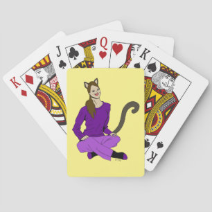 een katmeisje pokerkaarten