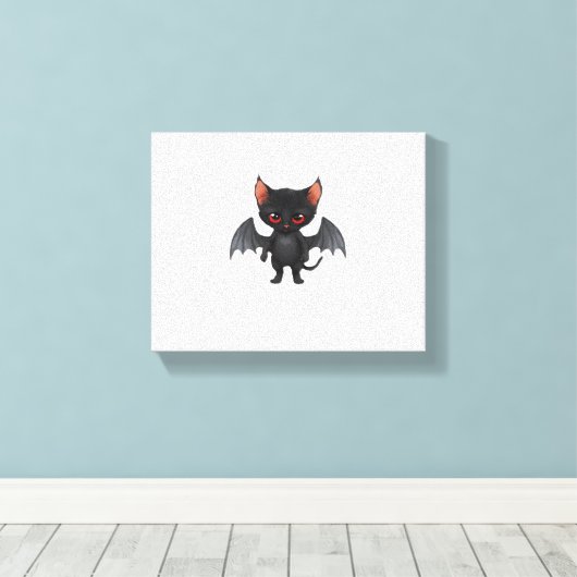 Een kattendemon op Halloween Night Classic T-Shirt Canvas Afdruk (Insitu (Houten vloer))