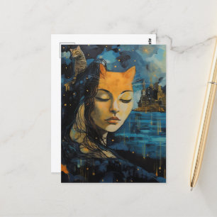 Een kattenvrouw in de stad briefkaart