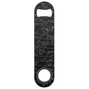 Een keer schrijven op een zwart zilveren kinder ve speed flessenopener