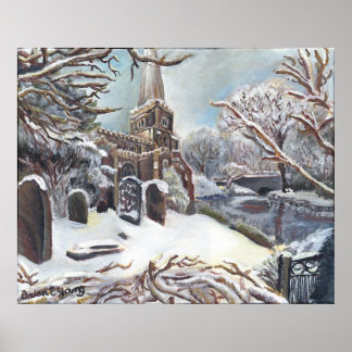 Een kerk in de winter poster