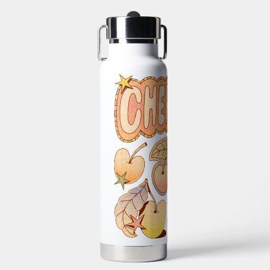 Een kers / kersen illustraties waterfles (Voorkant)