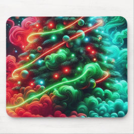Een kerstboom in een rokerige nevel op een aangepa muismat
