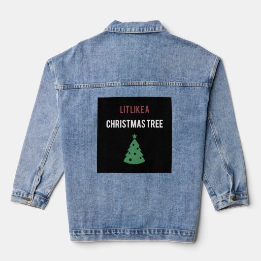 een kerstboomboom met een groene boom voor kerstmi denim jacket (Achterkant)