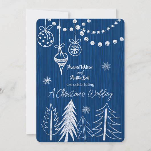 Een Kerstbruiloft Witte Krijt Design op Blauw Kaart (Voorkant)