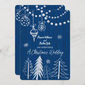 Een Kerstbruiloft Witte Krijt Design op Blauw Kaart (Voorkant / Achterkant)