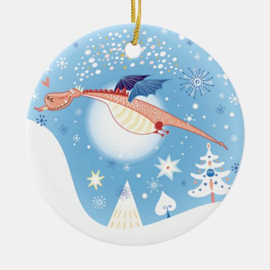 Een kerstdraak keramisch ornament (Voorkant)