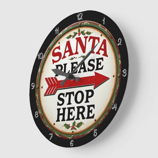 Een kerstman, stop hier alsjeblieft met tekenen grote klok (Hoek)