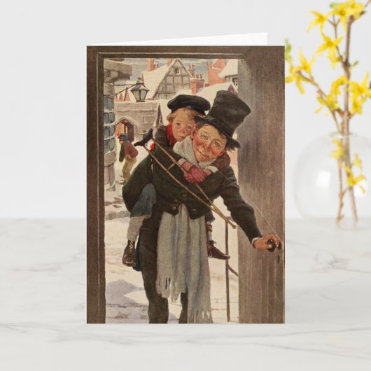 Een kerstman: Tim en Mr Cratchit Kaart (Gele Bloem)