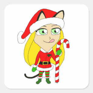 een kerstmeisje vierkante sticker