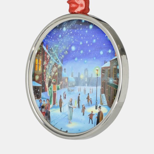 Een kerstscène met scrolloge Winter Metalen Ornament (Links)