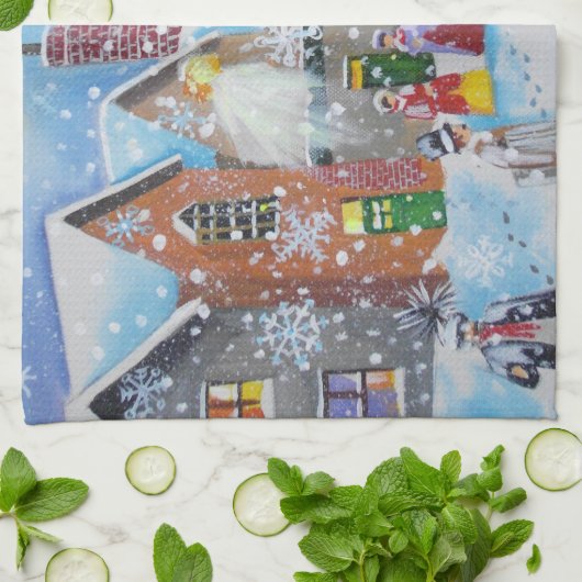 een kerstscroller en de drie geesten theedoek