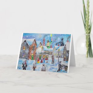 een kerstscroller en drie spoken feestdagen kaart