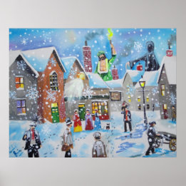 een kerstscroller en drie spoken poster