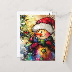 Een kerstsneeuwpop briefkaart