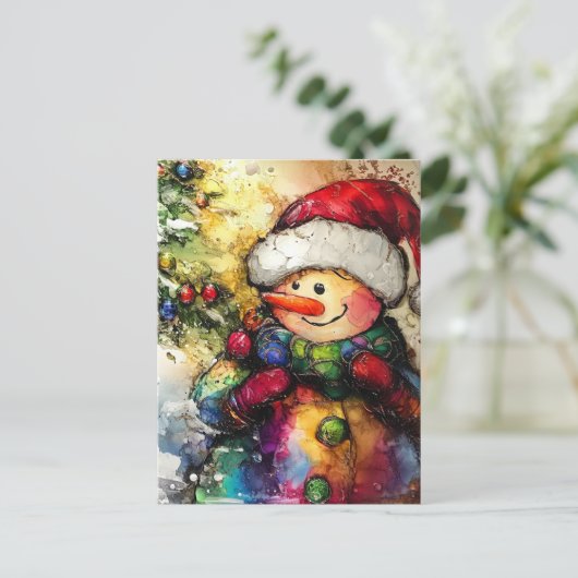 Een kerstsneeuwpop briefkaart (Staand voorkant)