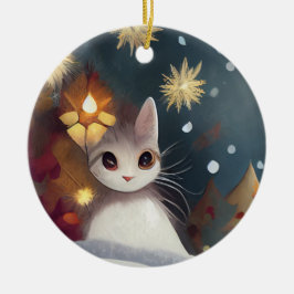 Een kerstwinterkat keramisch sieraad keramisch ornament