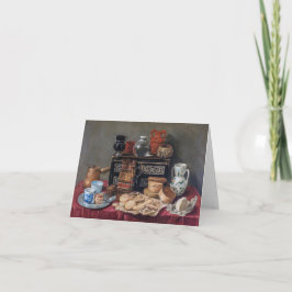 Een keuken Tableau: kom, kop & brood Stilleven Notitiekaartje