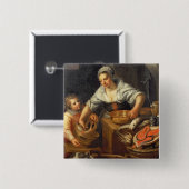 Een keukenscène vierkante button 5,1 cm (Voorkant /achterkant)