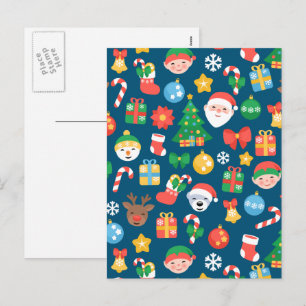 Een keurig kerstpatroon op blauw feestdagenkaart