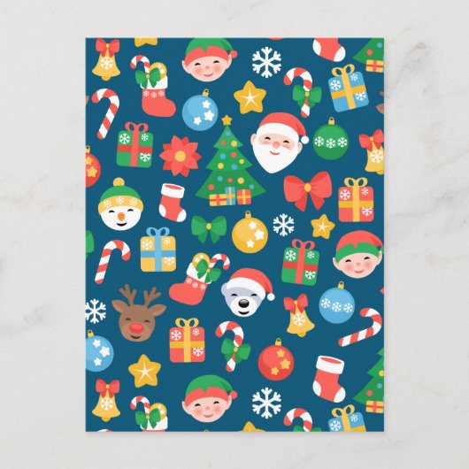 Een keurig kerstpatroon op blauw feestdagenkaart (Voorkant)