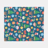 Een keurig kerstpatroon op blauw fleece deken (Voorkant (Horizontaal))