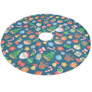 Een keurig kerstpatroon op blauw fleece kerstboom rok
