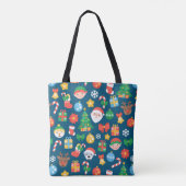 Een keurig kerstpatroon op blauw tote bag (Achterkant)