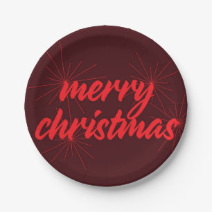 Een keurig, trendy design van "vrolijk kerstfeest" papieren bordje