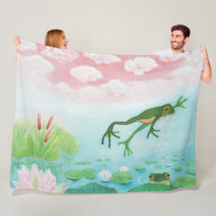 Een kikker springt in de afbeelding van de Pond Fleece Deken
