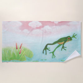 Een kikker springt in de afbeelding van de Pond Strandlaken