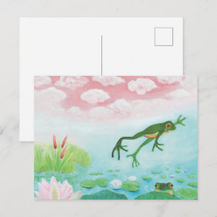 Een kikker springt in de vijver Illustratie Briefkaart