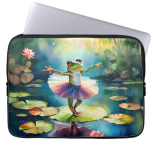 Een kikkerballerina danst op een lotusblad in een laptop sleeve