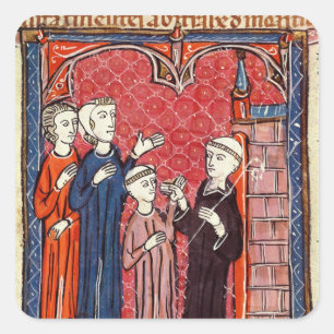 Een kind dat door zijn ouders naar een klooster we vierkante sticker