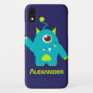 Een kinder blauwe groene naam voor een vervormde b iPhone XR hoesje